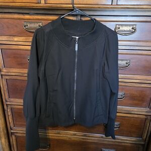 Peace Love World Cropped Black Bomber Jacket with Ribbed Collar & Gathered Back
